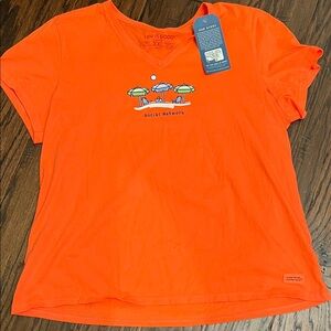 Life Is Good Vibrant Orange Tee with Umbrella Graphic